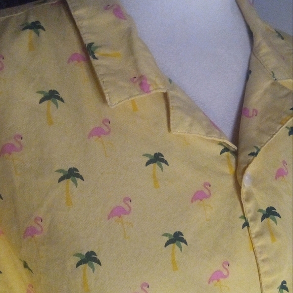 Public Art Yellow Flamingo Palm Tree Print Button Front Camp Shirt Cotton Sz XL - Picture 6 of 9